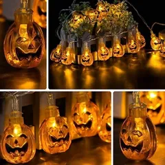 Dây đèn LED bí ngô 2,5m trang trí Halloween - 12 bóng phát sáng dễ thương, dùng pin tiện lợi cho không gian lễ hội
