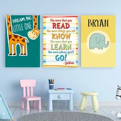 Tranh Canvas Hươu Cao Cổ Và Voi Xanh - Trang Trí Phòng Ngủ, Phòng Học Đáng Yêu Cho Bé - Thiết Kế Hiện Đại, Màu Sắc Rực Rỡ