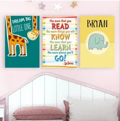 Tranh Canvas Hươu Cao Cổ Và Voi Xanh - Trang Trí Phòng Ngủ, Phòng Học Đáng Yêu Cho Bé - Thiết Kế Hiện Đại, Màu Sắc Rực Rỡ