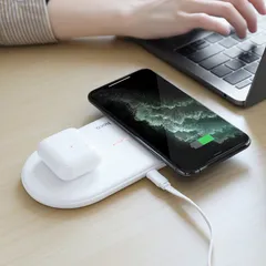 Đế sạc không dây chuẩn QI 10W Hoco CW23 - Sạc nhanh 2in1 cho điện thoại, AirPods, iWatch - Phụ kiện chính hãng tiện lợi