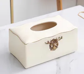 Hộp giấy gốm sứ cao cấp Bắc Âu có hình nai sừng tấm - Đồ trang trí nhà tinh tế, quà tặng độc đáo cho phòng khách và bàn ăn