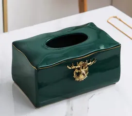 Hộp giấy gốm sứ cao cấp Bắc Âu có hình nai sừng tấm - Đồ trang trí nhà tinh tế, quà tặng độc đáo cho phòng khách và bàn ăn