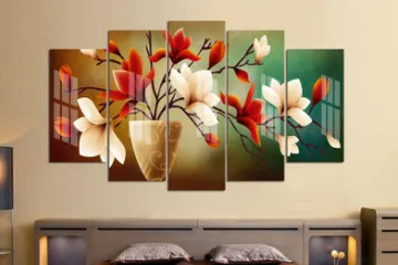 Tranh Ghép 5 Tấm Treo Tường Hiện Đại - Thiết Kế Phong Cảnh Hoa Lá Đẹp, Trang Trí Nhà Cửa Sang Trọng, Chất Liệu Formex Bền Bỉ