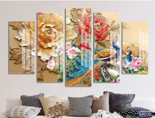 Tranh Ghép 5 Tấm Treo Tường Hiện Đại - Thiết Kế Phong Cảnh Hoa Lá Đẹp, Trang Trí Nhà Cửa Sang Trọng, Chất Liệu Formex Bền Bỉ
