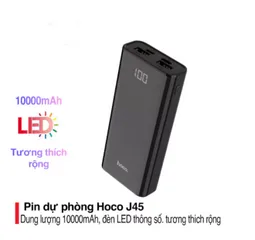 Pin Sạc Dự Phòng Hoco J45 10000mAh - 2 Cổng Sạc USB, Màn Hình LCD Hiển Thị % Pin, Thiết Kế Nhỏ Gọn, Tương Thích Tất Cả Điện Thoại