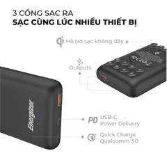 Pin Sạc Dự Phòng Không Dây 10000mAh Energizer QP10000PQBK - Sạc Nhanh Qi, Thiết Kế Gọn Nhẹ, Dùng Cho Smartphone Và Thiết Bị Di Động