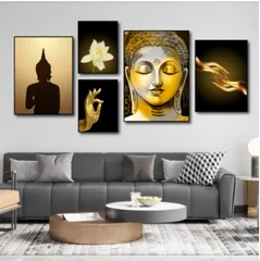 Set 5 Bức Tranh Canvas Treo Tường Họa Tiết Phật Giáo - Trang Trí Nhà Cửa Hiện Đại, Quà Tặng Độc Đáo, Chất Lượng Cao