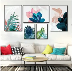 Set 5 Tranh Canvas Nghệ Thuật Họa Tiết Lá - Trang Trí Nội Thất Hiện Đại Cho Phòng Khách, Phòng Ngủ, Văn Phòng