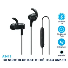Tai Nghe Bluetooth Anker A3413 - Tai Nghe Thể Thao IPX4, Âm Thanh Trong Sáng, Thời Gian Sử Dụng 7 Giờ, Chống Nước Mồ Hôi, Kết Nối 4.1
