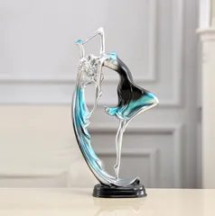 Tượng cô gái múa Bale nghệ thuật - Trang trí bàn cao cấp bằng bột đá, kiểu dáng thanh thoát, độc đáo, màu vàng xanh 34x17x7cm