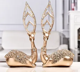 Tượng Trang Trí Cặp Hươu Phong Thủy - Decor Phòng Khách Sang Trọng, Tài Lộc, Sức Khỏe - Màu Vàng Xanh, Chất Liệu Cao Cấp