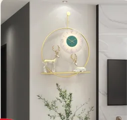 Tranh Đồng Hồ Đôi Hươu Vàng Khung Tròn Treo Tường - Thiết Kế Hiện Đại Tinh Tế, Trang Trí Không Gian Sang Trọng 65x50cm