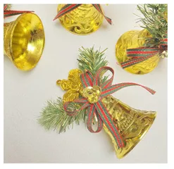 Set 6 Chuông Nơ và Lá Xanh Trang Trí Noel - Decor Giáng Sinh Tươi Mát Cho Nhà Cửa, Chất Liệu Nhựa Vải Cao Cấp