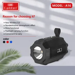 Loa Bluetooth Earldom A16 Tích Hợp Đèn Pin 2 Trong 1 - Âm Thanh Mạnh Mẽ, Thích Hợp Đi Ngoài Trời, Picnic, Tổ Chức Tiệc