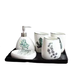 Bộ Đồ Dùng Gốm Sứ Họa Tiết Hình Lá - Sản Phẩm Trang Trí Nhà Tắm Cao Cấp, Thẩm Mỹ và Tiện Nghi