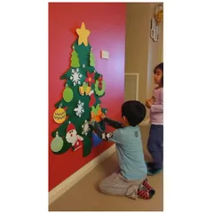 Cây Thông Noel Dán Tường Vải Dạ Đẹp - Trang Trí Giáng Sinh 110x70cm, Phụ Kiện 25 Món, Tiết Kiệm Không Gian