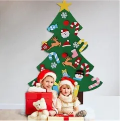 Cây Thông Noel Dán Tường Vải Dạ Đẹp - Trang Trí Giáng Sinh 110x70cm, Phụ Kiện 25 Món, Tiết Kiệm Không Gian