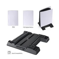 Đế tản nhiệt PS5 kèm sạc nhanh và khay đựng đĩa game - Giải pháp tuyệt vời cho tay cầm PlayStation 5, hỗ trợ làm mát và lưu trữ hiệu quả.