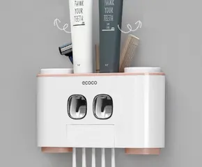 Hộp Nhả Kem Đánh Răng Tự Động Ecoco - Thiết Kế Treo Tường Dễ Dàng, 2 Ngăn Phân Loại Kem Đánh Răng Cho Gia Đình