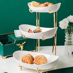 Khay Sứ Đựng Hoa Quả Khung Kim Loại Mạ Vàng Sang Trọng - Trang Trí Bàn Tiệc Nhà Cửa Độc Đáo, Tiện Lợi