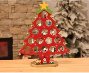 Mô Hình Cây Thông Noel Bằng Gỗ Cao Cấp - Trang Trí Giáng Sinh Độc Đáo, Chất Liệu Bền, Kích Thước 32cm, Màu Đỏ