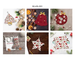 Set 6 phụ kiện trang trí Noel handmade Kymviet - Cây thông, sao, lót cốc, chuông, bánh donut và tất vớ - Tô điểm không gian Giáng sinh sắc màu