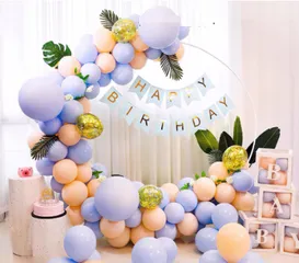Set Bóng Trang Trí Sinh Nhật Cho Bé Khung Tròn Màu Pastel - Không Gian Tiệc Tùng Ấm Áp và Đặc Biệt