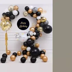 Set Bóng Trang Trí Sinh Nhật Tone Vàng Đen Sang Chảnh - Bộ Phụ Kiện Tiệc Khai Trương, Gồm Bơm và Banner Happy Birthday