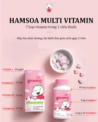 Vitamin tổng hợp Hamsoa Hàn Quốc cho bé trên 12 tháng - Viên nhai dâu thơm ngon, hỗ trợ phát triển khỏe mạnh và hấp thu dinh dưỡng tốt