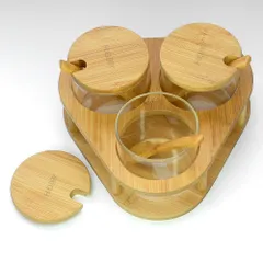 Bộ 3 Lọ Thủy Tinh Đựng Gia Vị Khay Gỗ Hobby - Tiện Lợi, An Toàn, Dụng Cụ Nhà Bếp Thông Minh cho Mọi Gia Đình
