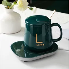 Bộ Cốc Sứ Hâm Nóng Sang Trọng Kèm Đế Điện và Thìa Mạ Vàng - Giữ Nhiệt Tốt, Thiết Kế Độc Đáo Cho Nhà Bếp