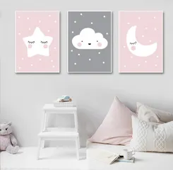Bộ 3 Tranh Trang Trí Phòng Cho Bé Gái Tông Hồng Dễ Thương - Chống Ẩm Mốc, Kháng Nước, Chất Liệu Nhựa Formex