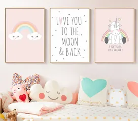 Bộ 3 Tranh Trang Trí Phòng Cho Bé Gái Tông Hồng Dễ Thương - Chống Ẩm Mốc, Kháng Nước, Chất Liệu Nhựa Formex