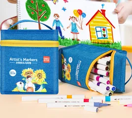 Bút màu marker 2 đầu Deli 70808 - Bút vẽ nghệ thuật, tô màu cho người mới và chuyên nghiệp, mực chất lượng cao, không lem, 30-80 màu sắc sặc sỡ.