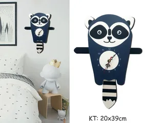 Đồng hồ treo tường Gấu Mèo Racoon dễ thương - Trang trí phòng cho bé, màu sắc tươi sáng, thiết kế độc đáo, quà tặng lý tưởng cho trẻ em