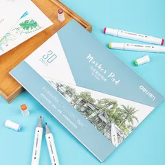 Giấy Vẽ Màu Marker Deli 73609/73610 - Giấy Định Lượng 250g, A4, 30 Trang, Chuyên Dùng Cho Tranh Vẽ Chi Tiết