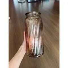 Lọ Hoa Thủy Tinh Hình Trụ Tròn Sọc Dọc Vintage - Trang Trí Nhà Cửa Sang Trọng, Đẹp Mắt 24cm x 10cm