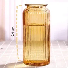 Lọ Hoa Thủy Tinh Hình Trụ Tròn Sọc Dọc Vintage - Trang Trí Nhà Cửa Sang Trọng, Đẹp Mắt 24cm x 10cm