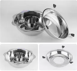 Nồi Lẩu Xoay Inox 2 Khoang 2 Tầng 3L - Dùng Cho Bếp Từ & Gas, Lẩu Cay Không Cay, Tiện Lợi Cho Gia Đình