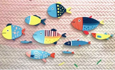 Bộ tranh cá decor trang trí tường Color Fishes - Thiết kế nổi độc đáo cho phòng khách, phòng ngủ, và không gian sống thêm sinh động