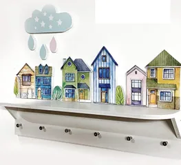 Thanh 6 Móc Treo Gắn Tường Bằng Gỗ Hình Ngôi - Trang Trí Nhà Tắm, Nhà Bếp Luhau Decor Chịu Nước, Chắc Chắn, Thẩm Mỹ