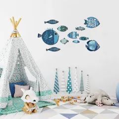 Tranh Decor Dán Tường The Little Blue Fishes - Chất Liệu Formex Bền Đẹp, Phù Hợp Trang Trí Nhà Cửa, 11 Mẫu Cá Xanh Tươi Mát