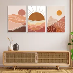 Tranh Canvas Treo Tường Vintage - Bộ 3 Bức Khung Gỗ PVC, Trang Trí Phòng Khách, Phòng Ngủ, Phòng Làm Việc 30x40cm và 40x60cm