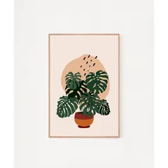 Tranh Treo Tường Họa Tiết Lá Cây Tropical Khung Gỗ Tự Nhiên - Trang Trí Không Gian Sống Tươi Mát và Độc Đáo