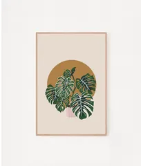 Tranh Treo Tường Họa Tiết Lá Cây Tropical Khung Gỗ Tự Nhiên - Trang Trí Không Gian Sống Tươi Mát và Độc Đáo