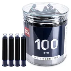 100 ống mực xanh thay thế cho bút máy Deli S647 - Dung tích lớn, dễ lắp, phù hợp học sinh và nhân viên văn phòng