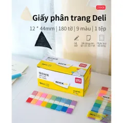Giấy Phân Trang Deli 9 Màu 25908 - Ghi Chú Dán Sẵn, Tiện Lợi Và Bắt Mắt, 180 Tờ (20 Tờ/Màu)