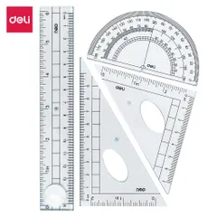 Bộ 4 Dụng Cụ Học Tập Deli E9597 - Thước Kẻ, Thước Eke, Thước Đo Độ - Công Cụ Học Tập Chất Lượng Cao Cho Học Sinh Vẽ Thiết Kế