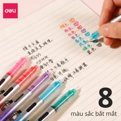 Bộ 8 bút gel Deli 0.5mm viết Calligraphy S855 - Mực trơn chất lượng, màu sắc bắt mắt cho nghệ thuật thư pháp và vẽ nét tinh tế