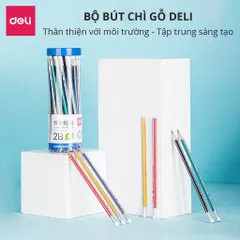 Vỉ 10 Bút Chì Gỗ Lục Giác 2B HB Kèm Đầu Tẩy Deli 33431 - Bút Vẽ Chất Lượng Cho Học Sinh và Nghệ Sĩ